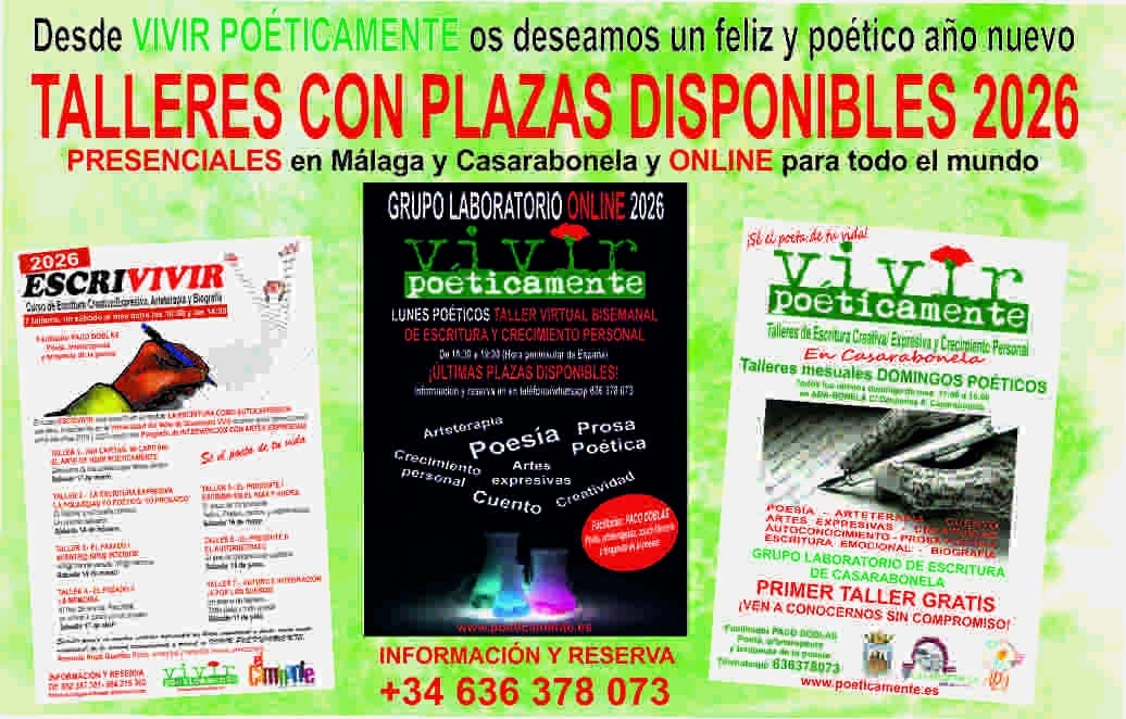 Talleres VIVIR POETICAMENTE 2026. En este año nuevo regálate poesía y arte.